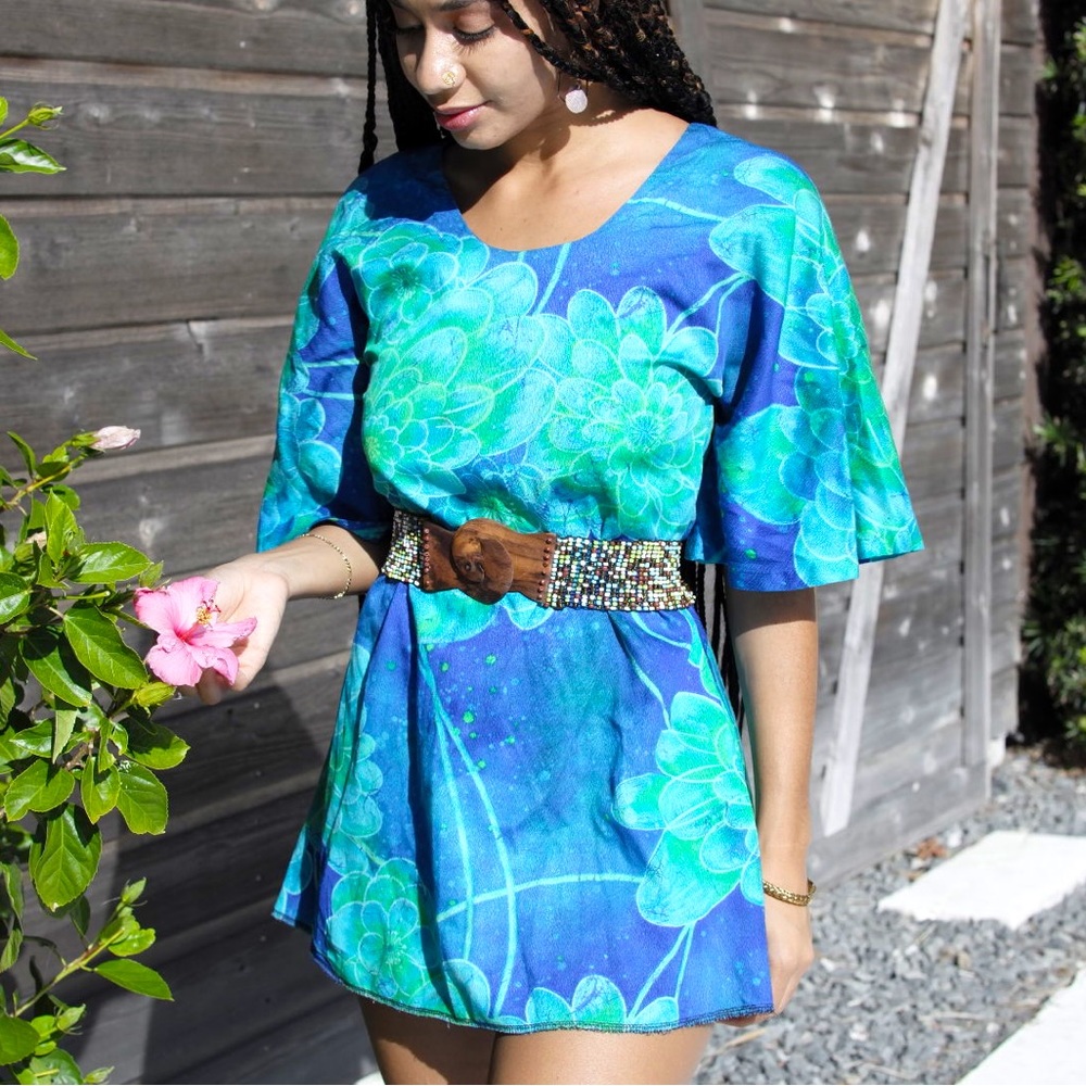 Handmade RARE Vintage 1950's Cobalt blue and green shirt/dress.